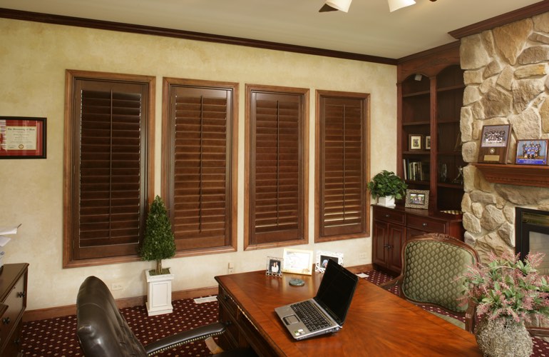 Wooden plantation shutters in a New Brunswick home office